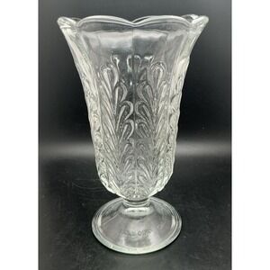 Vintage E. O. Brody Co M5200 Crystal Clear Glass Footed Vase 9" Oak Leaf Pattern